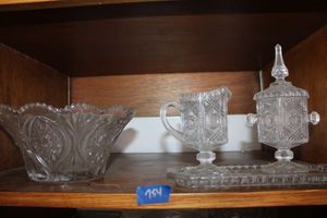 lot 754 image: Crystal serving bowl and creamer and sugar set