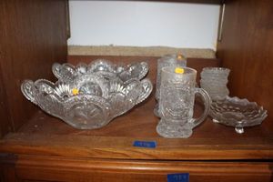 lot 758 image: Lead crystal oval bowls, steins with bird pattern, and serving bowls