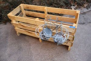 lot 839 image: Wood crate and wire plant hangers