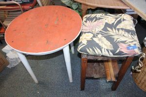 lot 806 image: Vintage wooden table and stool