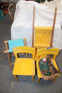 lot 802 image: Kids lot yellow chairs, canvas chair and ladder, and yo-yo