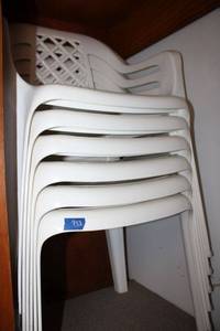 lot 732 image: Plastic chairs - white stackable