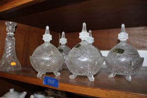 lot 765 image: Lead crystal lidded snack bowls and candle holder