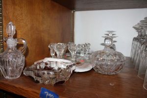 lot 799 image: Lead crystal ash tray, oil jar, candle holders and ceramic tray