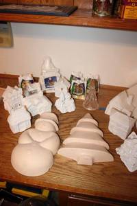 lot 12 image: Unfinished Ceramics Christmas village, Santa, and Tree