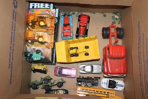 lot 62 image: Toys vintage metal trucks and cars - includes Maista brand. Plus Superman figurines
