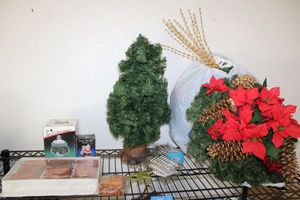 lot 114 image: Christmas mini tree, Christmas wreathes, Doll furniture and more