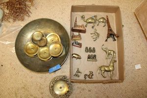 lot 97 image: Brass bowl, animals, and large candle holders