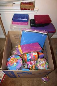 lot 110 image: Crafts foam stickers and boards plus plastic storage boxes