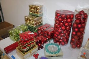 lot 121 image: Christmas Glass ornaments and red decorative mesh