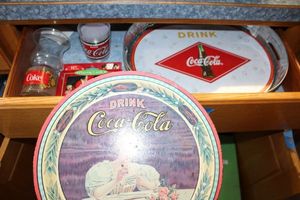 lot 169 image: Coca-Cola lot serving trays, playing cards, candle holder