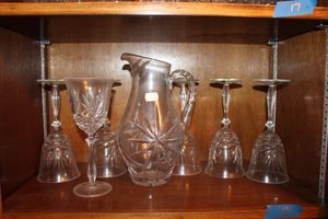 lot 18 image: Lead crystal pitcher and stemware glasses - set of 6