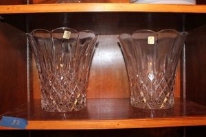 lot 22 image: Pair of Lead crystal vases with scalloped edge - each vase approx. 9tall x 8 wide
