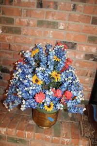 lot 186 image: Large flower arrangement with brass planter
