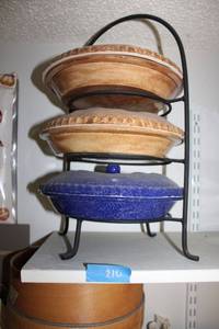 lot 210 image: 3 tier pie plate stand with pie dishes