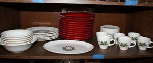lot 245 image: Red and white Christmas dishes