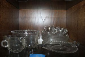 lot 267 image: Clear Imperial Candlewick glass dishes and similar luncheon set