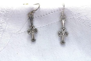 lot 337 image: Sterling Silver cross dangle French ear wire earrings. Marked Ster 1.25L