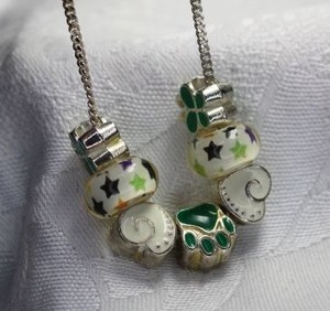 lot 342 image: Sterling Silver Italian flat link chain necklace with enamel and glass slide beads. Marked 925 Italy on necklace. 16L