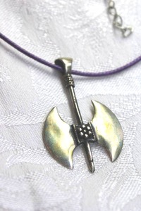 lot 352 image: Sterling Silver Viking hammer  axe pendant with large bale on 18 corded necklace. 2L Marked 925 on reverse.