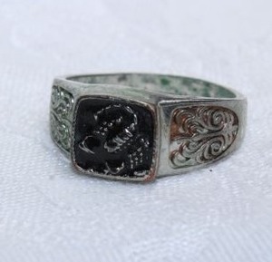 lot 374 image: Sterling Silver ring with enamel scorpion topper. Marked S925 inside. Size 12.