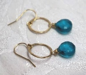 lot 387 image: 14K vintage gold filled ear wire earrings with green faceted glass dangles. Marked 120 14K on each earring ear wire.1.5L