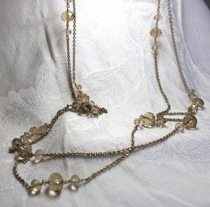 lot 438 image: Timeless faceted champagne colored glass beads on gold finish cable chain layered necklace. 30L with 2 extender. Lobster clasp.