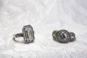 lot 494 image: (2) Rhinestone rings. Size 7 and 7.5