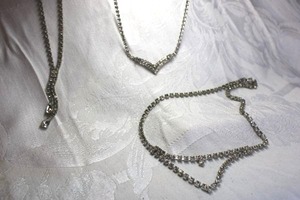 lot 491 image: (3) Rhinestone choker vintage necklaces. All different with different vintage clasps. All 14L