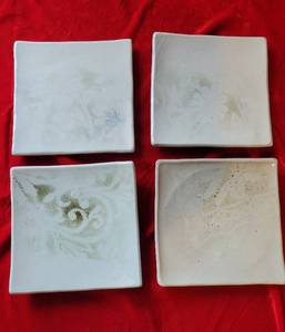 lot 301 image: Set of Four Handmade Square Pottery Sushi Plates SIGNED by Artist