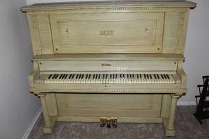 lot 5 image: Vintage BaldwinEllington Upright Piano On Wheels, Piano Harp Was Made in the First Quarter of the 1900s Based On Serial Number