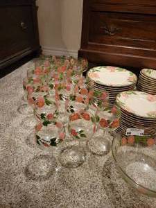 lot 16 image: Franciscan Desert Rose Dinnerware Set of 113 Pieces Check Google on These Beauties