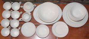 lot 39 image: 43 Pieces of White Wave Style Dinnerware
