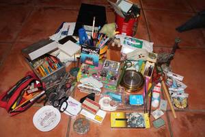 lot 70 image: Misc Bits and Baubles Lot With Everything Including a Vitnage Letter Holder and Vintage Mail Scale