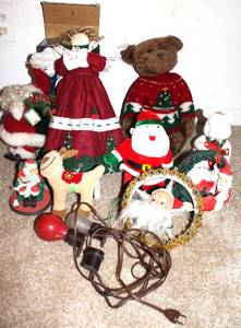 lot 83 image: Vintage Ten Piece Christmas Lot with Vintage Mid Century Santa Christmas Tree Topper