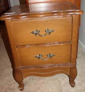 lot 80 image: Vintage 50s French Provincial Styled NightstandSide Table with Two Drawers