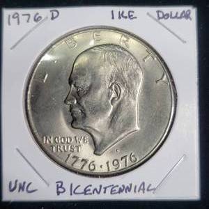 lot 77 image: Bicentennial 1976 D Eisenhower IKE Dollar