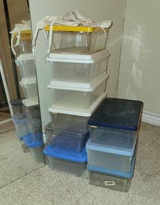 lot 117 image: Plastic Lidded Shoe Boxes and Floor Mirror