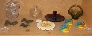 lot 152 image: Vintage Glass, Crystal, and Chalkware Including a Vintage Hofbauer Crystal Pitcher