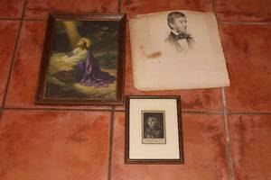 lot 197 image: Three Pieces of Unique Wall Art Including an Engraving From the 1800s