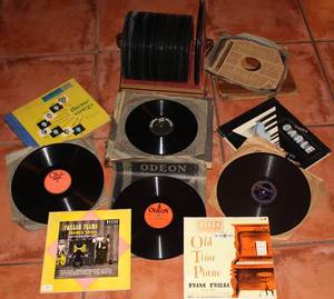 lot 177 image: Large Lot of Antique and Vintage Records With Vintage Record Holder - Almost All Records are Shellac
