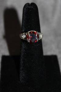 lot 202 image: 925 Silver Red and Clear Stone Ring Size 6 Made in Thailand