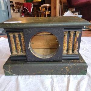 lot 209 image: Antique Seth Thomas 1800s Faux Marble Top Celluloid Columns Clock Case