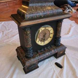 lot 224 image: Antique Victorian Late 1800s Marble Look Mantel Clock Case with Face