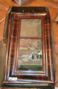 lot 230 image: Antique Wood Clock Case with Partial Reverse Glass Painting of Albany, NY