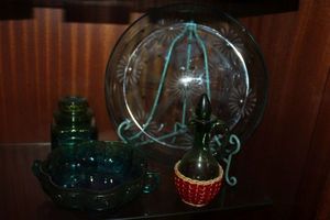 lot 35 image: Crystal Plate and Blue and Green Glassware