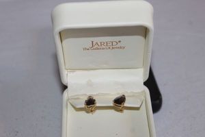 lot 208 image: 14KT Smokey Topaz Teardrop Shaped Earrings with Tiny Diamond accent and Three tiny Citrine gemstones in Jared Gift Box
