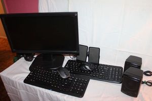 lot 300 image: Monitor keyboards speakers and mouse