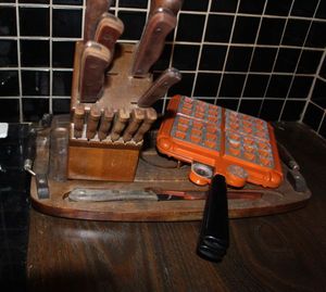 lot 216 image: Cheese Board, Waffle makerand knife set