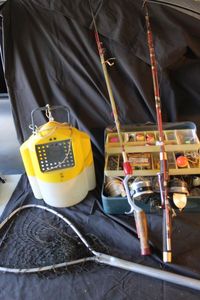 lot 618 image: Fishing Equipment, Tackle Box with Contents, Fishing Poles and More